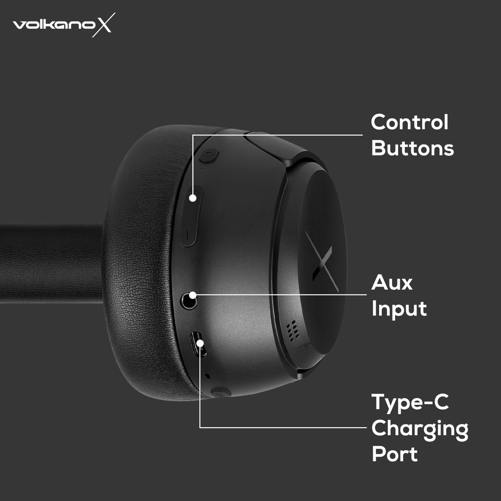 VolkanoX VXH300 Hybrid Active Noise Cancelling Bluetooth Headphones -Black