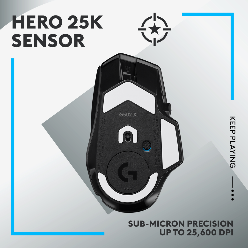Logitech G502 X LIGHTSPEED 25,600 DPI HERO 25K Optical LIGHTFORCE Opto-Mechanical Black USB Type-C Wireless Gaming Mouse