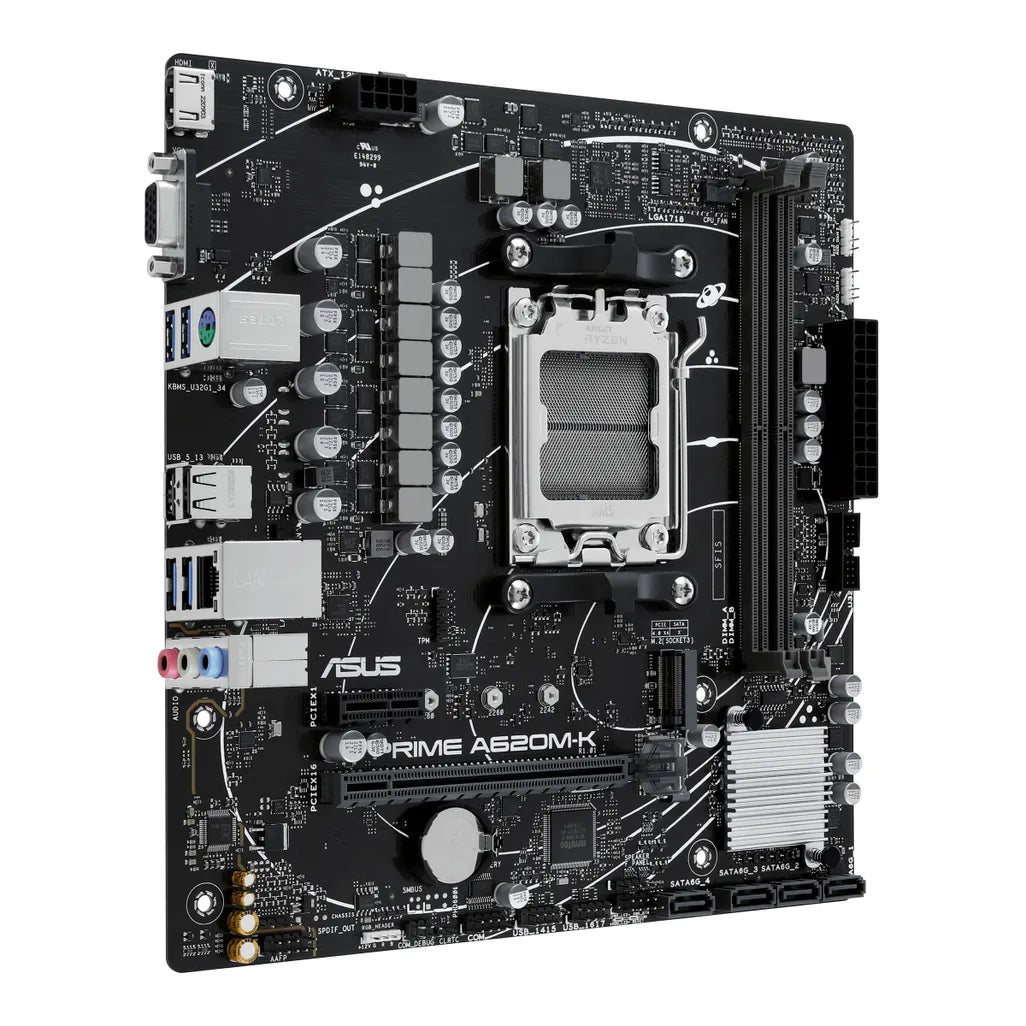 ASUS PRIME A620M-K AMD A620 Ryzen Socket AM5 Micro-ATX Desktop Motherboard