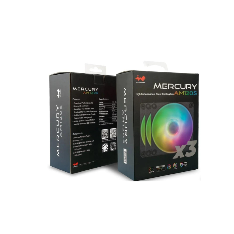 InWin Mercury AM120S RGB 120mm PWM Black Case Fan & RGB Controller Triple Pack