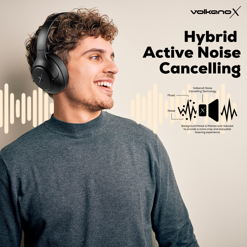 VolkanoX VXH300 Hybrid Active Noise Cancelling Bluetooth Headphones -Black