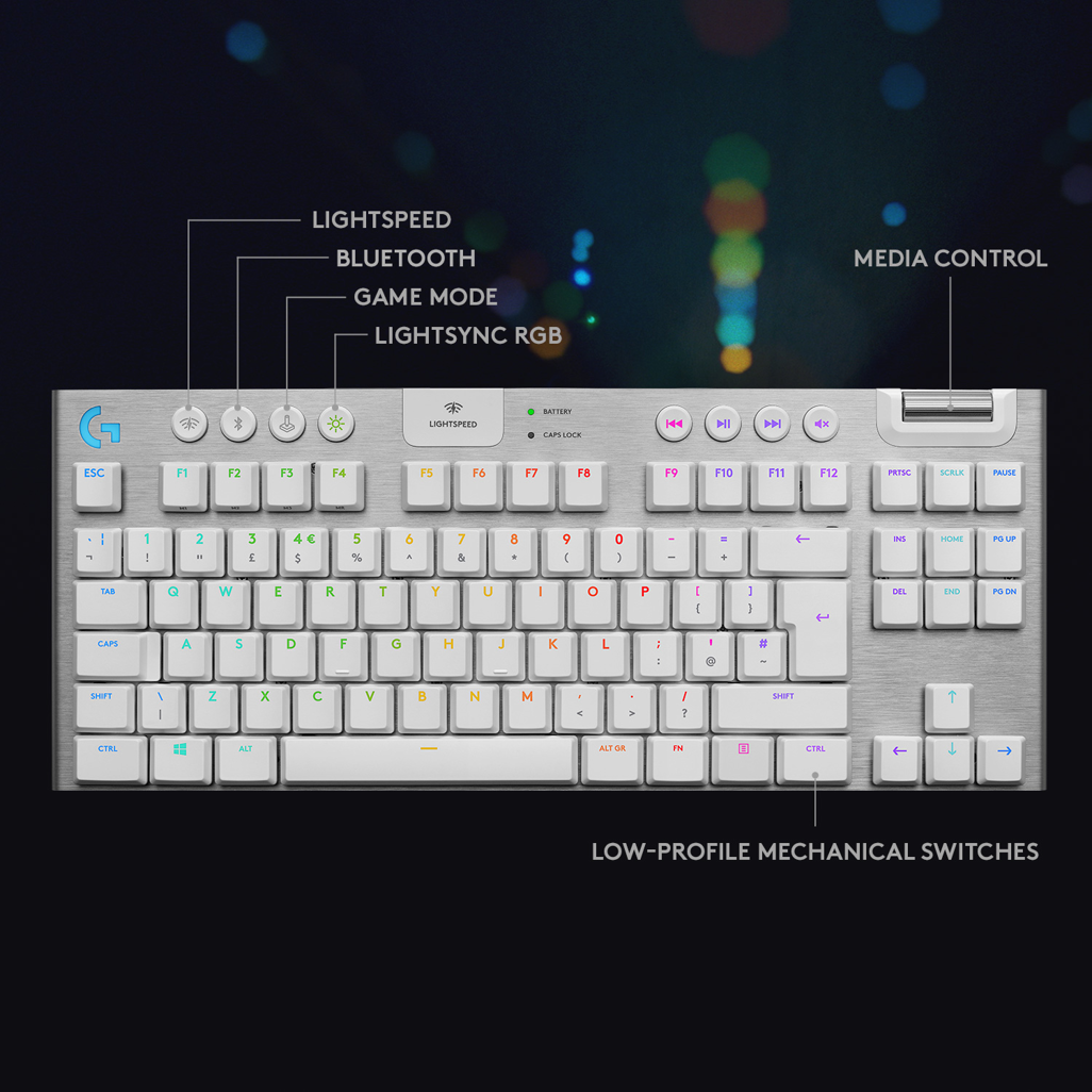 Logitech® G915 TKL LIGHTSPEED Wireless RGB Mechanical Gaming Keyboard - GL Tactile - White
