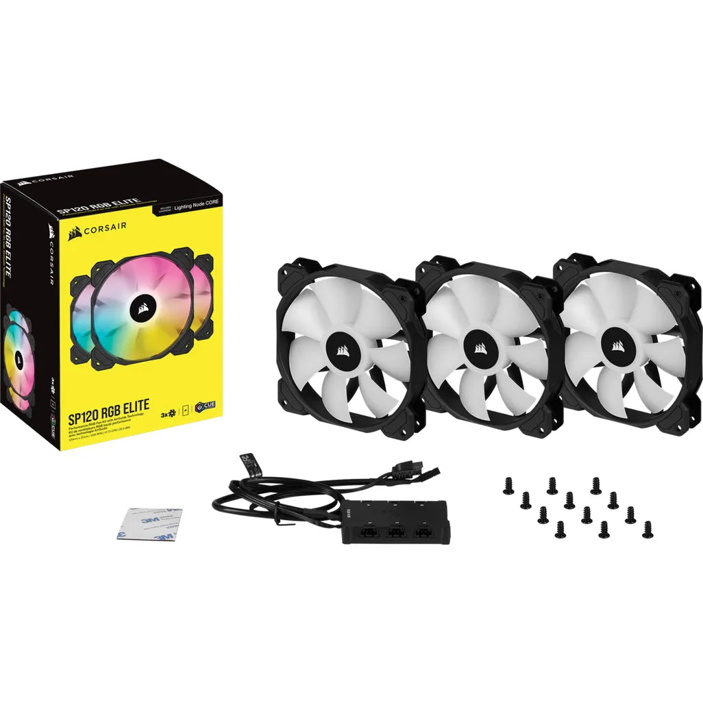 Corsair iCUE SP120 RGB Elite Performance 120mm PWM Fan & Lighting Node Core - 3 Pack