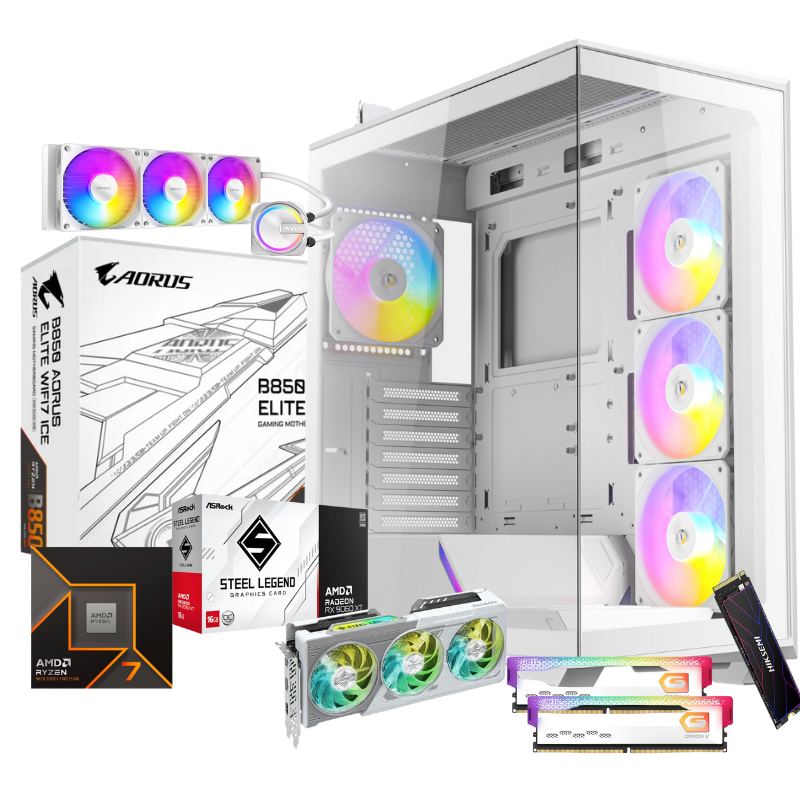 Ryzen 7 9700X RX 9060XT 16GB All White Gamer PC