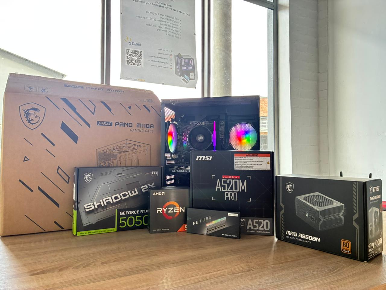 Ryzen 5 5500 / RTX 5050 8GB / MSI A520M / 16GB 3600MHz RGB / MSI PAG PANO M110A Gaming Chassis / MSI MAG 550W 80 PLUS Bronze / 500GB M.2