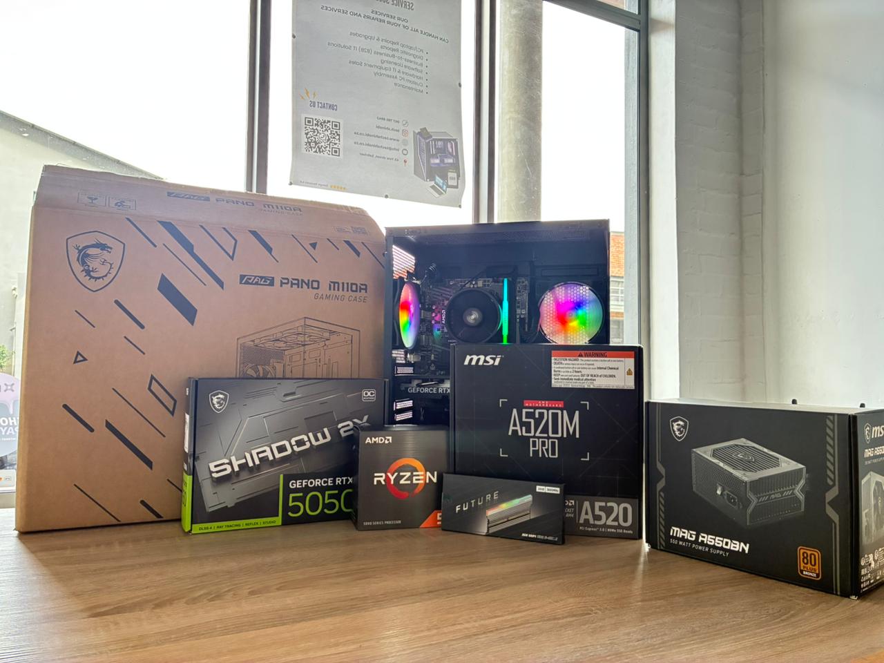 Ryzen 5 5500 / RTX 5050 8GB / MSI A520M / 16GB 3600MHz RGB / MSI PAG PANO M110A Gaming Chassis / MSI MAG 550W 80 PLUS Bronze / 500GB M.2