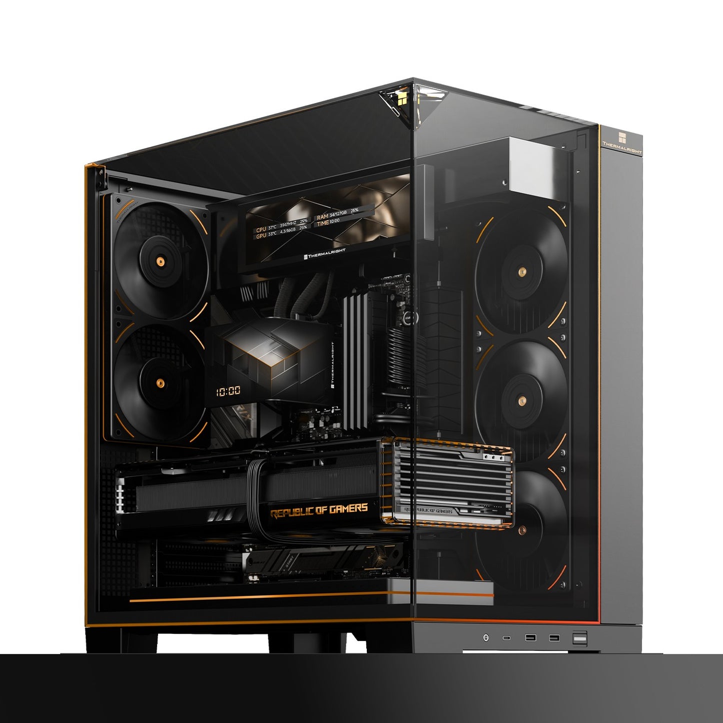 Thermalright A70 ARGB Black ATX Gaming Case Panoramic Light Strip and 9.16'' LCD screen with TL-C12RB-S V2 X3 + TL-C12C-S X2