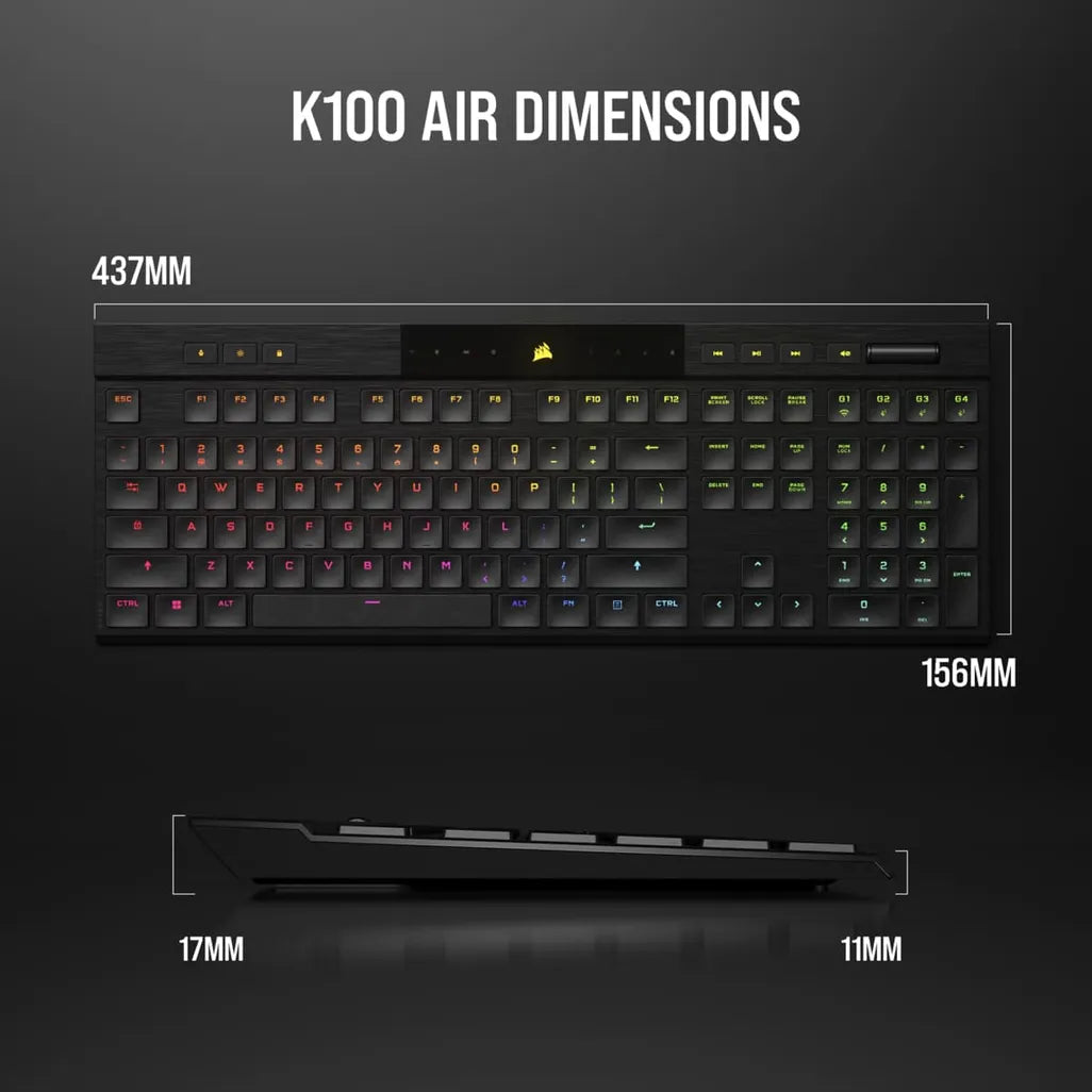 Corsair K100 AIR WIRELESS RGB CHERRY MX Ultra Low Profile Tactile Gaming Keyboard