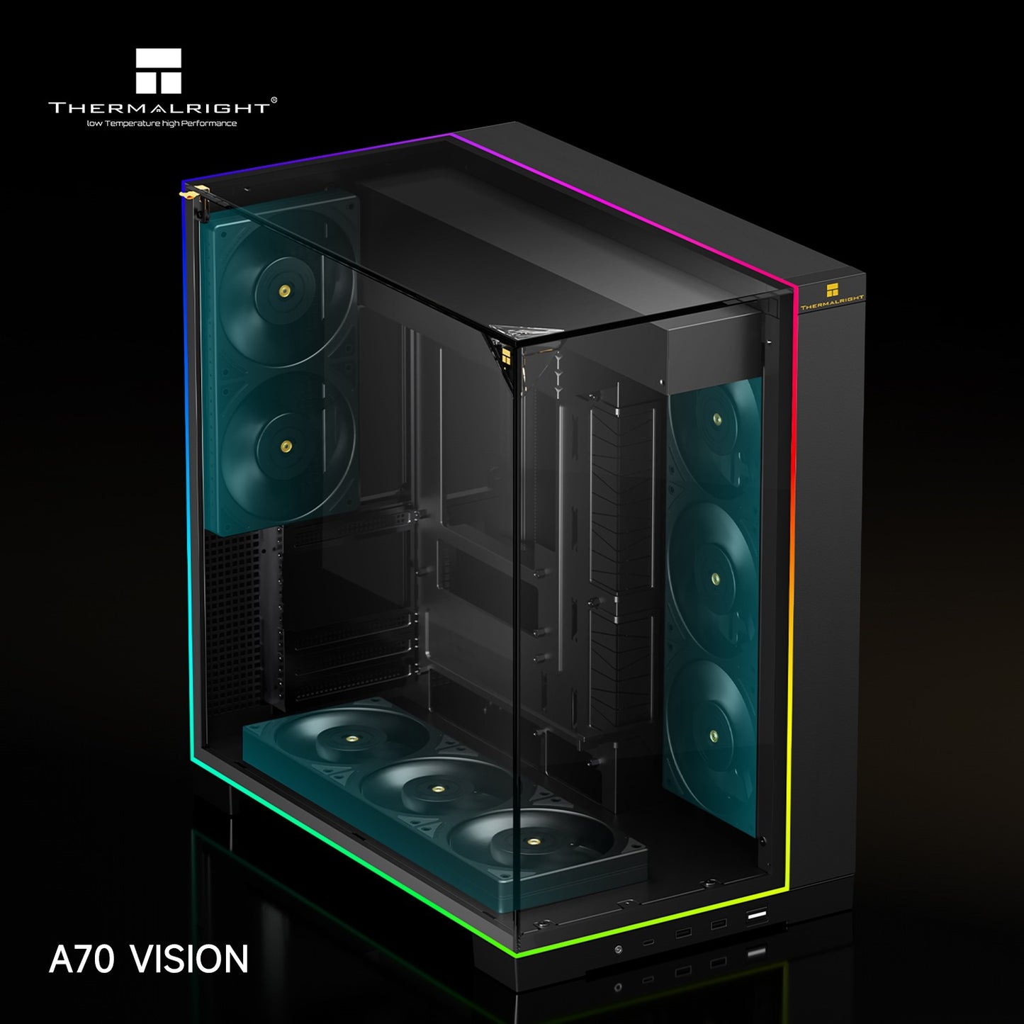 Thermalright A70 ARGB Black ATX Gaming Case Panoramic Light Strip and 9.16'' LCD screen with TL-C12RB-S V2 X3 + TL-C12C-S X2
