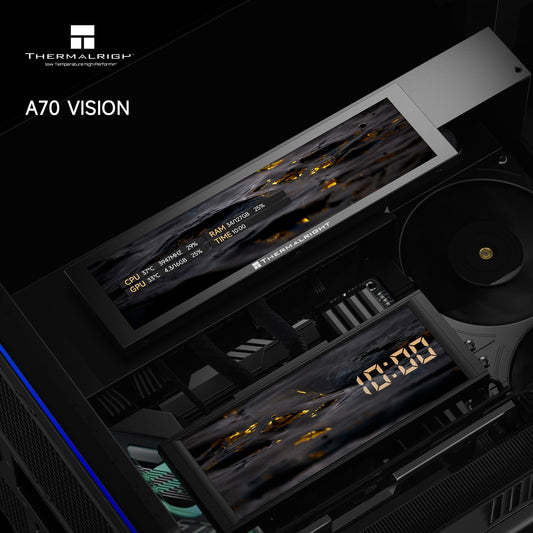 Thermalright A70 ARGB Black ATX Gaming Case Panoramic Light Strip and 9.16'' LCD screen with TL-C12RB-S V2 X3 + TL-C12C-S X2