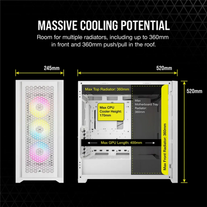 Corsair iCUE 5000D RGB AIRFLOW Clear Tempered Glass White Steel ATX Mid Tower Desktop Chassis