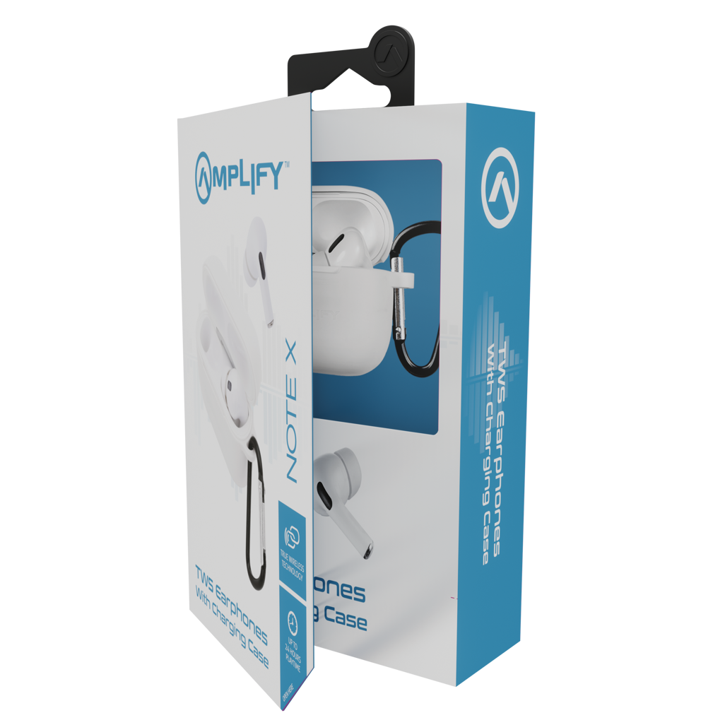 Amplify Note X Series TWS Earphones + Charging Case - White Case + White Cover