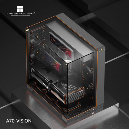 Thermalright A70 ARGB Black ATX Gaming Case Panoramic Light Strip and 9.16'' LCD screen with TL-C12RB-S V2 X3 + TL-C12C-S X2