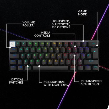 Logitech G PRO X 60 LIGHTSPEED GX Tactile Optical Switch RGB Wireless Gaming Keyboard