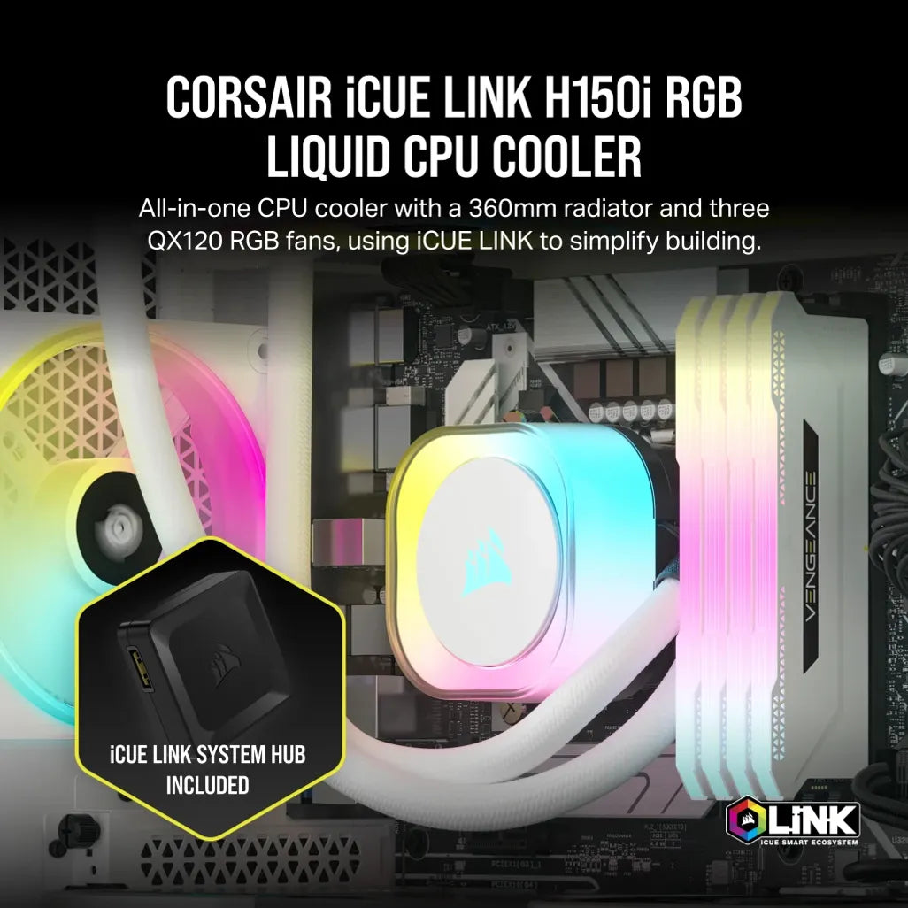 Corsair iCUE Link H150i RGB AIO 360mm White Liquid CPU Cooler