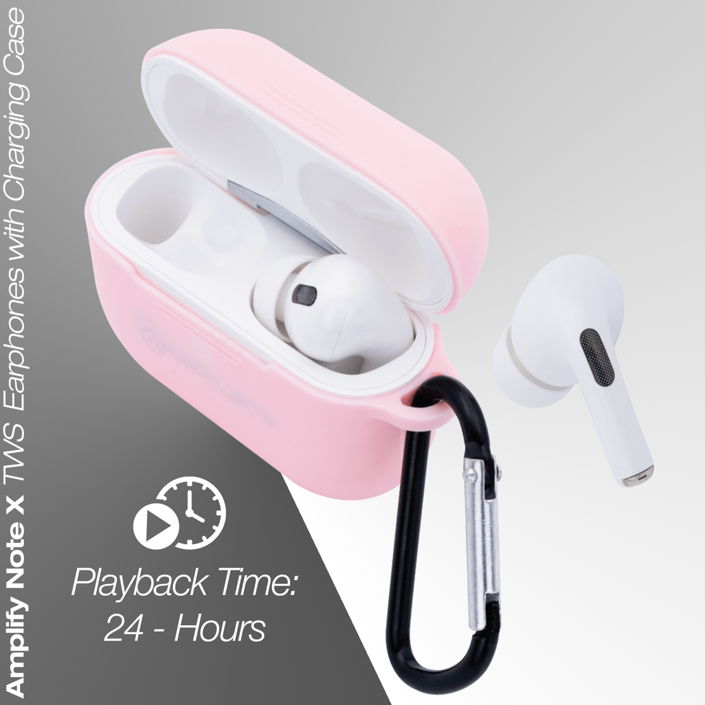 Amplify Note X Series TWS Earphones + Charging Case - White Case + Pink Cover