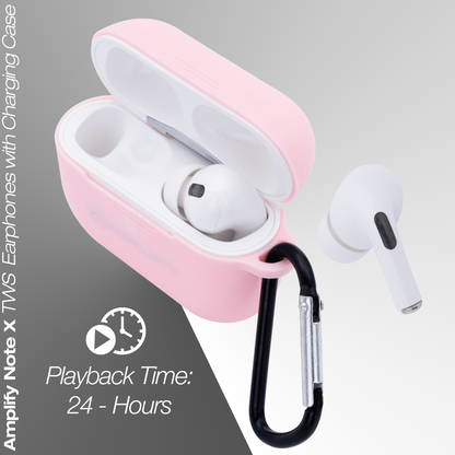 Amplify Note X Series TWS Earphones + Charging Case - White Case + Pink Cover