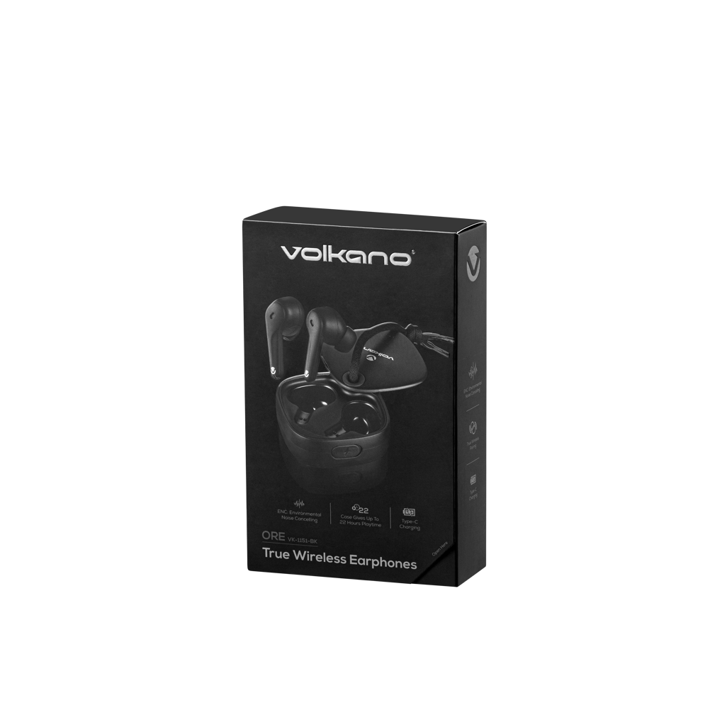 Volkano Ore Series True Wireless Earphones with Charging Case - Black