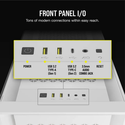 Corsair iCUE 5000D RGB AIRFLOW Clear Tempered Glass White Steel ATX Mid Tower Desktop Chassis