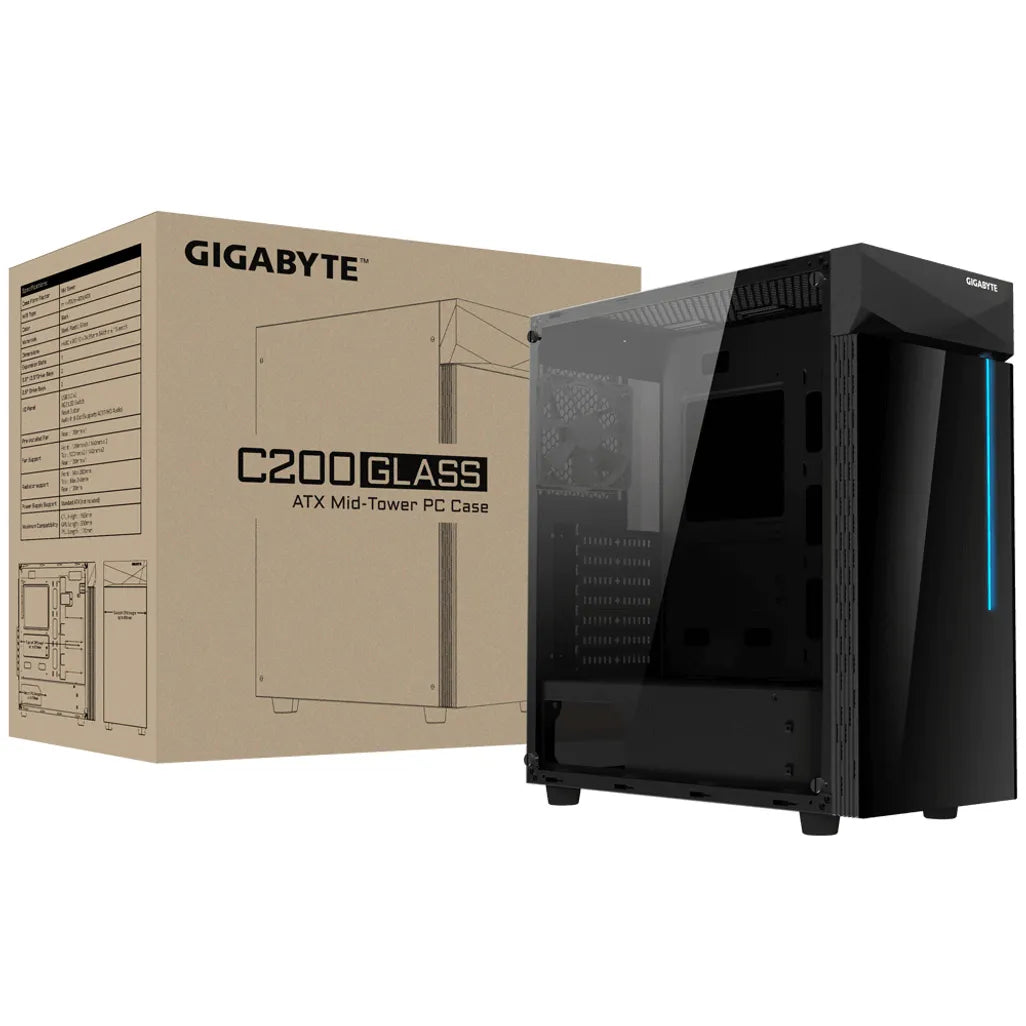 Gigabyte C200 Tempered Glass Black Steel ATX Mid Tower Desktop Chassis