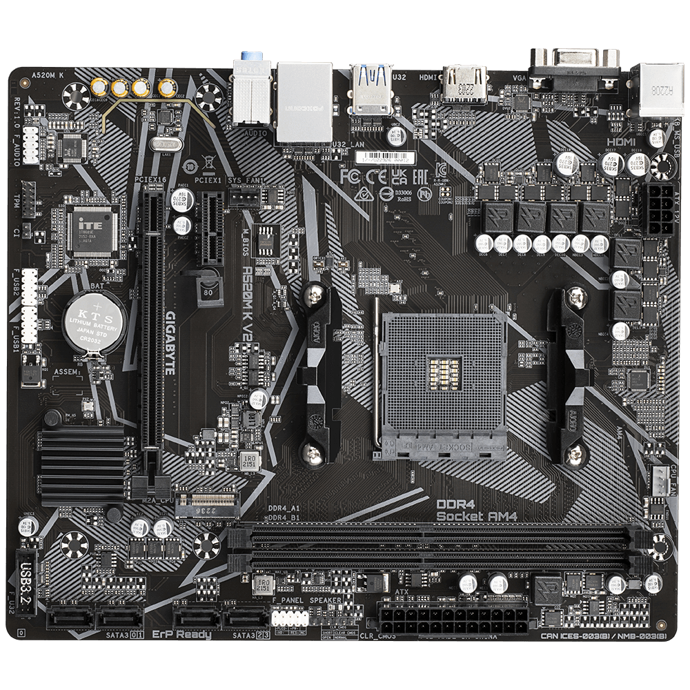 Gigabyte A520M K V2 AMD A520 Socket AM4 Micro-ATX Desktop Motherboard