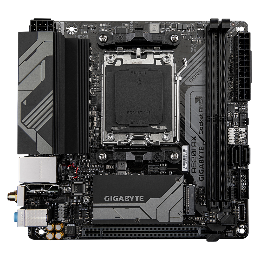 Gigabyte A620I AX Rev1.0 WiFi 6E AMD A620 Ryzen Socket AM5 Mini-ITX Desktop Motherboard