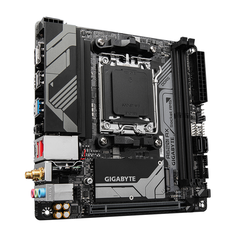 Gigabyte A620I AX Rev1.0 WiFi 6E AMD A620 Ryzen Socket AM5 Mini-ITX Desktop Motherboard