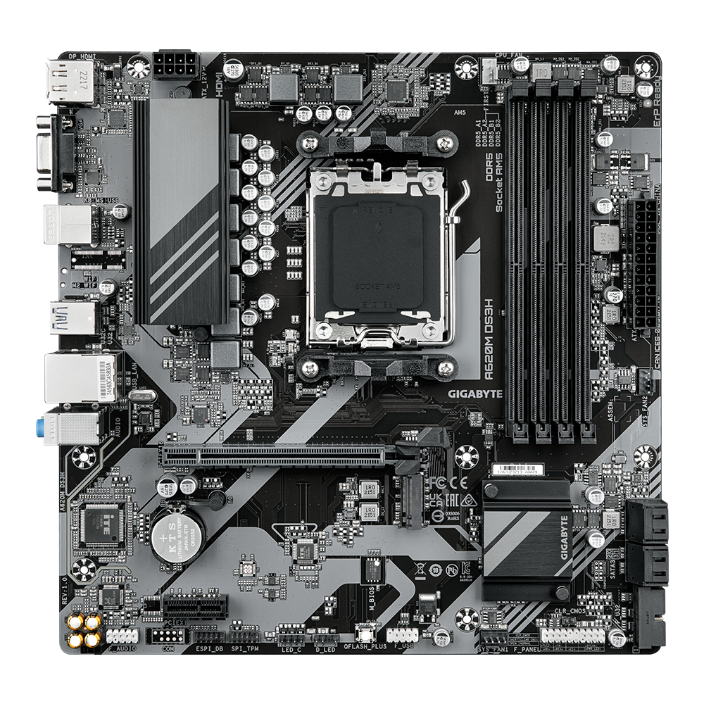 Gigabyte A620M-DS3H-rev-10 A620M DS3H AMD A620 Ryzen Socket AM5 Micro-ATX Desktop Motherboard