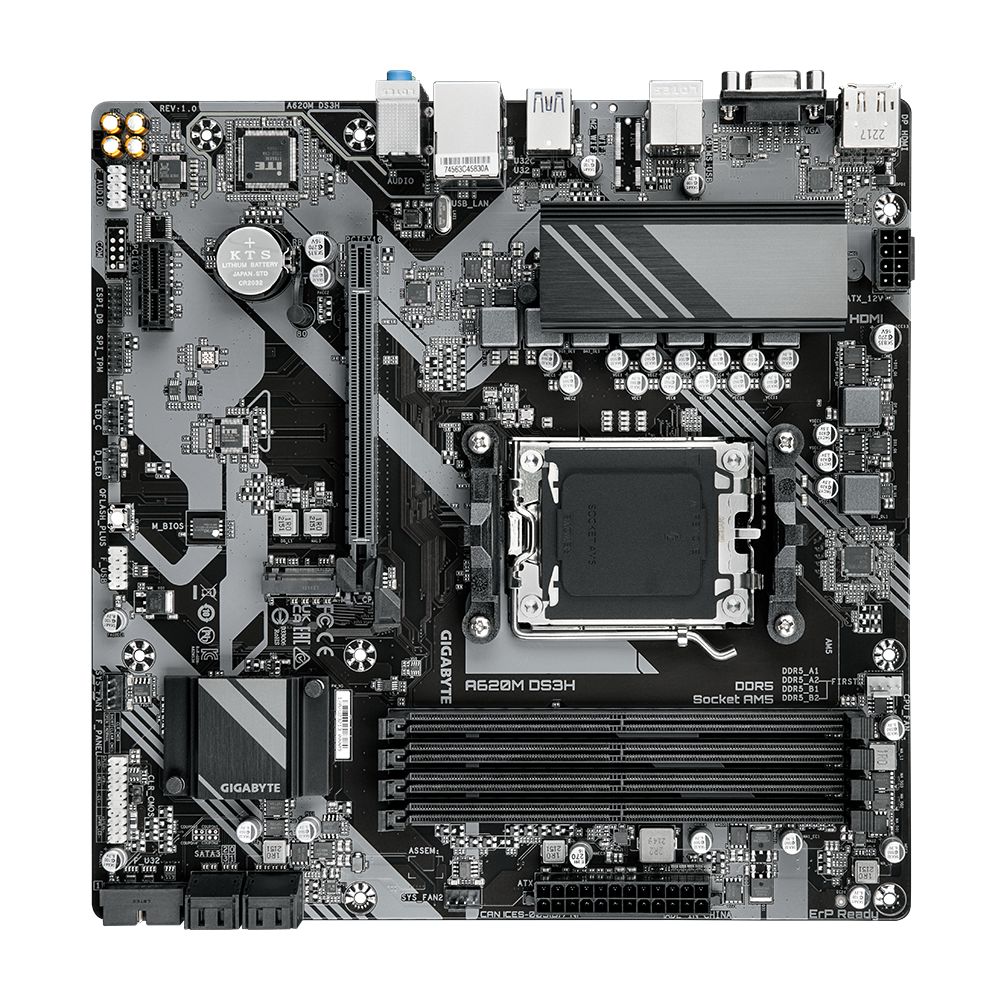 Gigabyte A620M-DS3H-rev-10 A620M DS3H AMD A620 Ryzen Socket AM5 Micro-ATX Desktop Motherboard