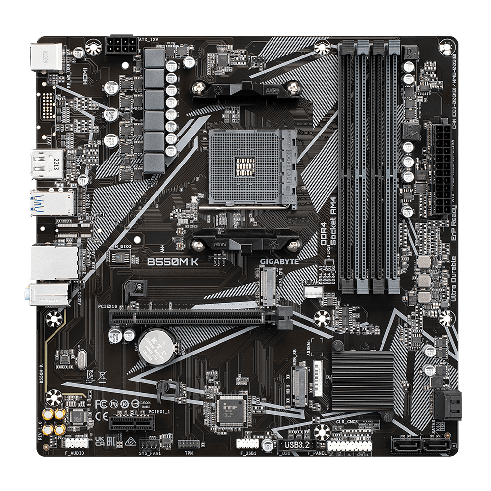 Gigabyte B550M K Ultra Durable B550M-K-rev-10 AMD B550 Ryzen Socket AM4 Micro-ATX Desktop Motherboard