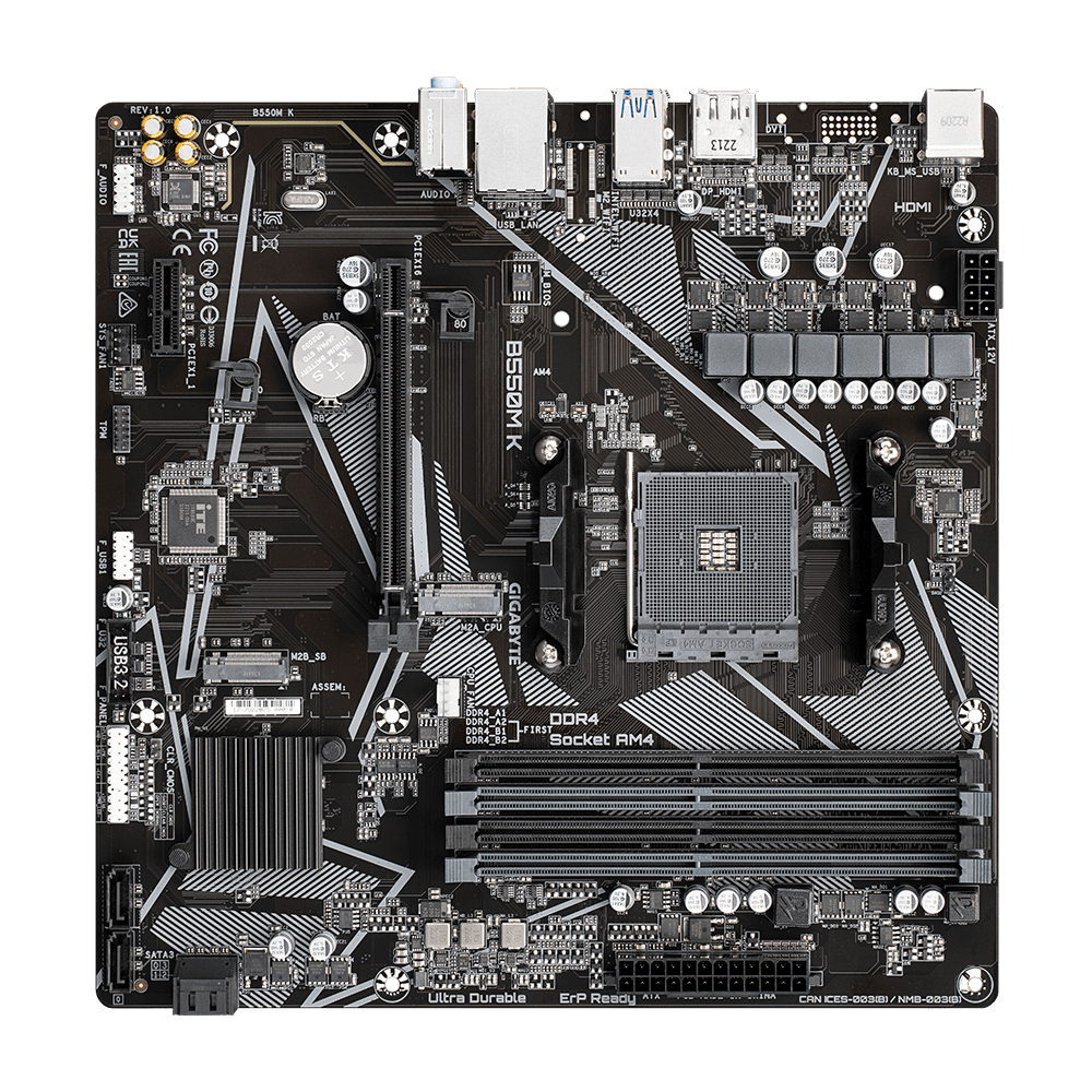 Gigabyte B550M K Ultra Durable B550M-K-rev-10 AMD B550 Ryzen Socket AM4 Micro-ATX Desktop Motherboard