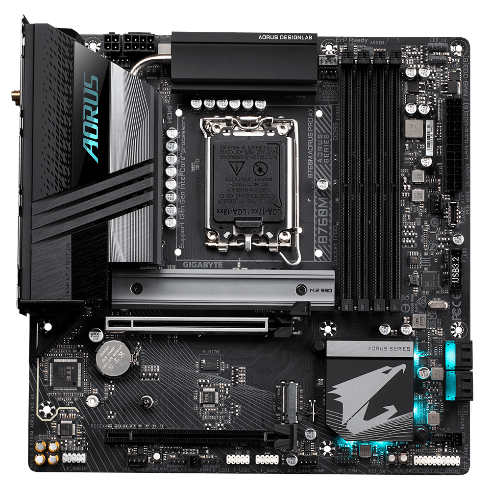 Gigabyte GA-B760M-AORUS-PRO-AX B760M AORUS PRO AX DDR5 WiFi Intel B760 Raptor Lake LGA 1700 Micro-ATX Desktop Motherboard