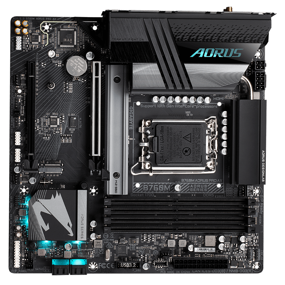 Gigabyte GA-B760M-AORUS-PRO-AX B760M AORUS PRO AX DDR5 WiFi Intel B760 Raptor Lake LGA 1700 Micro-ATX Desktop Motherboard