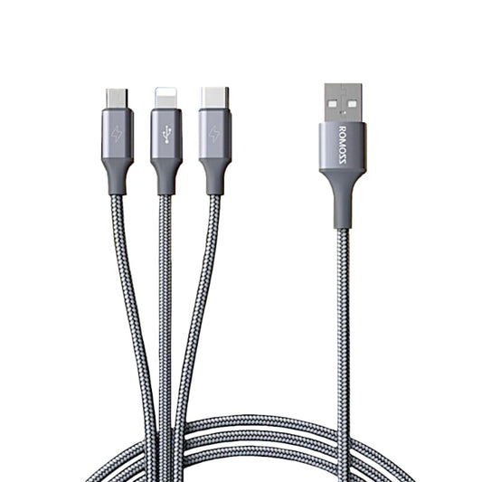 Romoss 3 in 1 Lightning Charge Sync Micro USB Type C to USB 1m Cable Space Grey