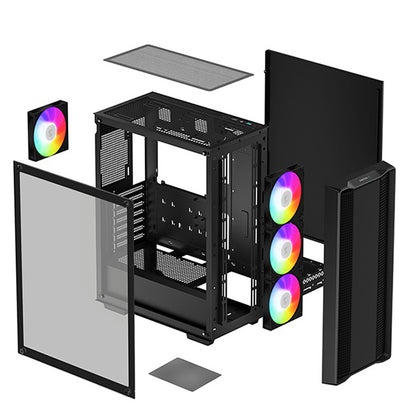 DeepCool CC560 ARGB V2 E-ATX Mid-Tower Case With Full-Sized Tempered Glass Window - Black