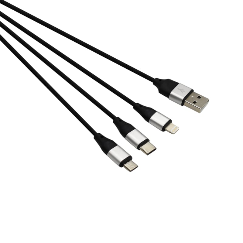 GIZZU 3 in 1 USB to Micro USB/Type-C/ Lightning 1.2m Cable – Black