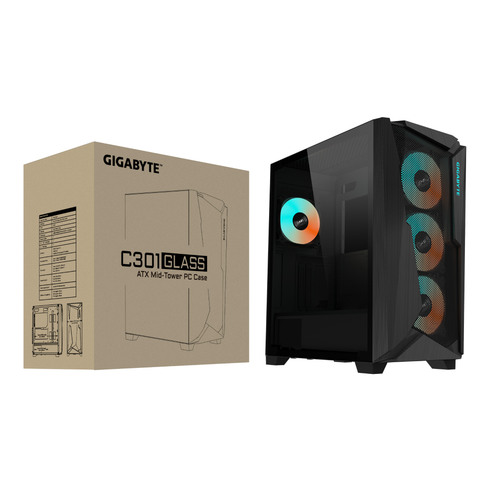 Gigabyte C301 GLASS V2 Clear Tempered Glass Mesh Steel Black ATX Mid-Tower Desktop Chassis