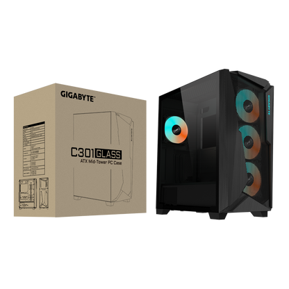 Gigabyte C301 GLASS V2 Clear Tempered Glass Mesh Steel Black ATX Mid-Tower Desktop Chassis