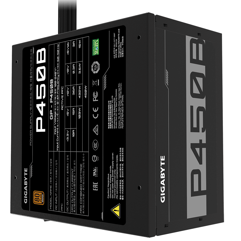Gigabyte GP-P450B 450W 80 Plus Bronze Non-Modular Black Desktop Power Supply
