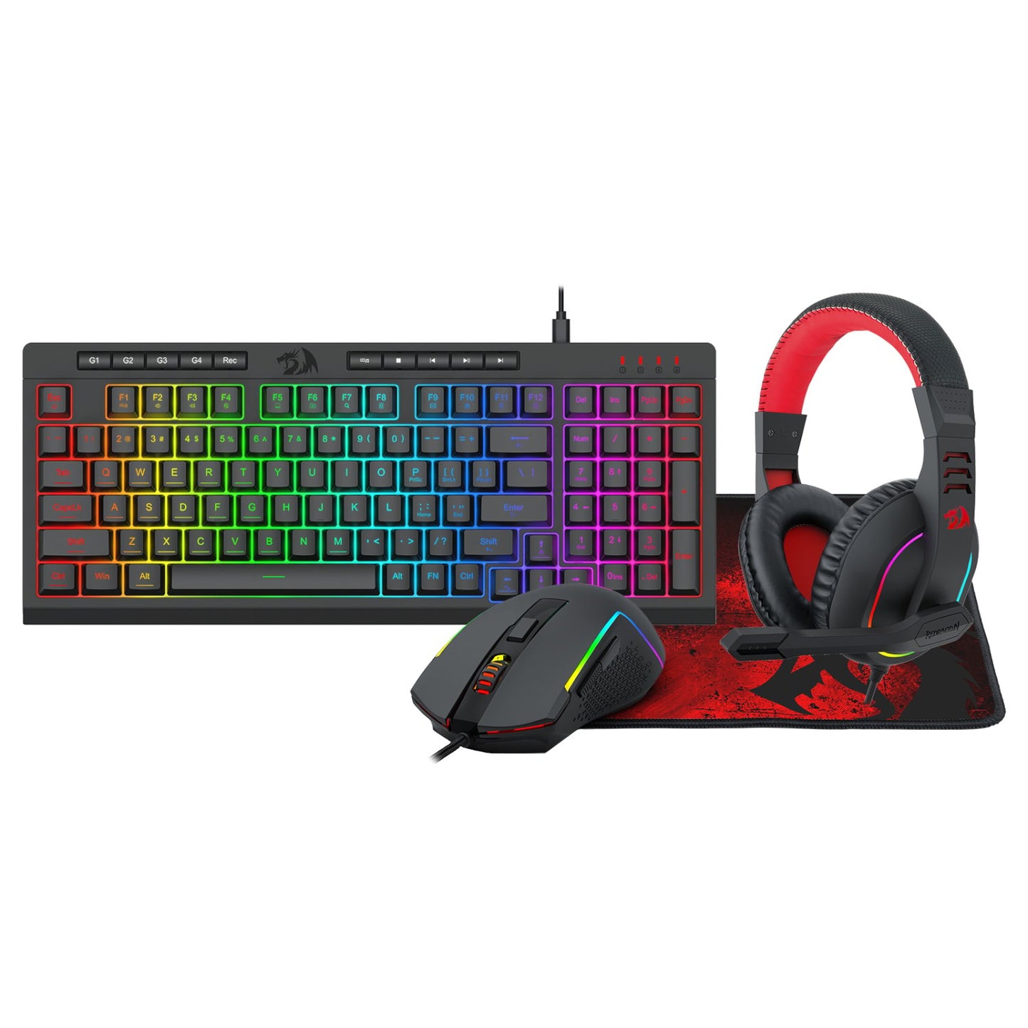 Redragon 4-in-1 Keyboard - Mouse - Mousepad - RGB Headset Gaming Combo