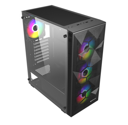 Raidmax V151TBS Vector V151 Static RGB Tempered Glass Steel Mesh Black ATX Mid-Tower Desktop Chassis