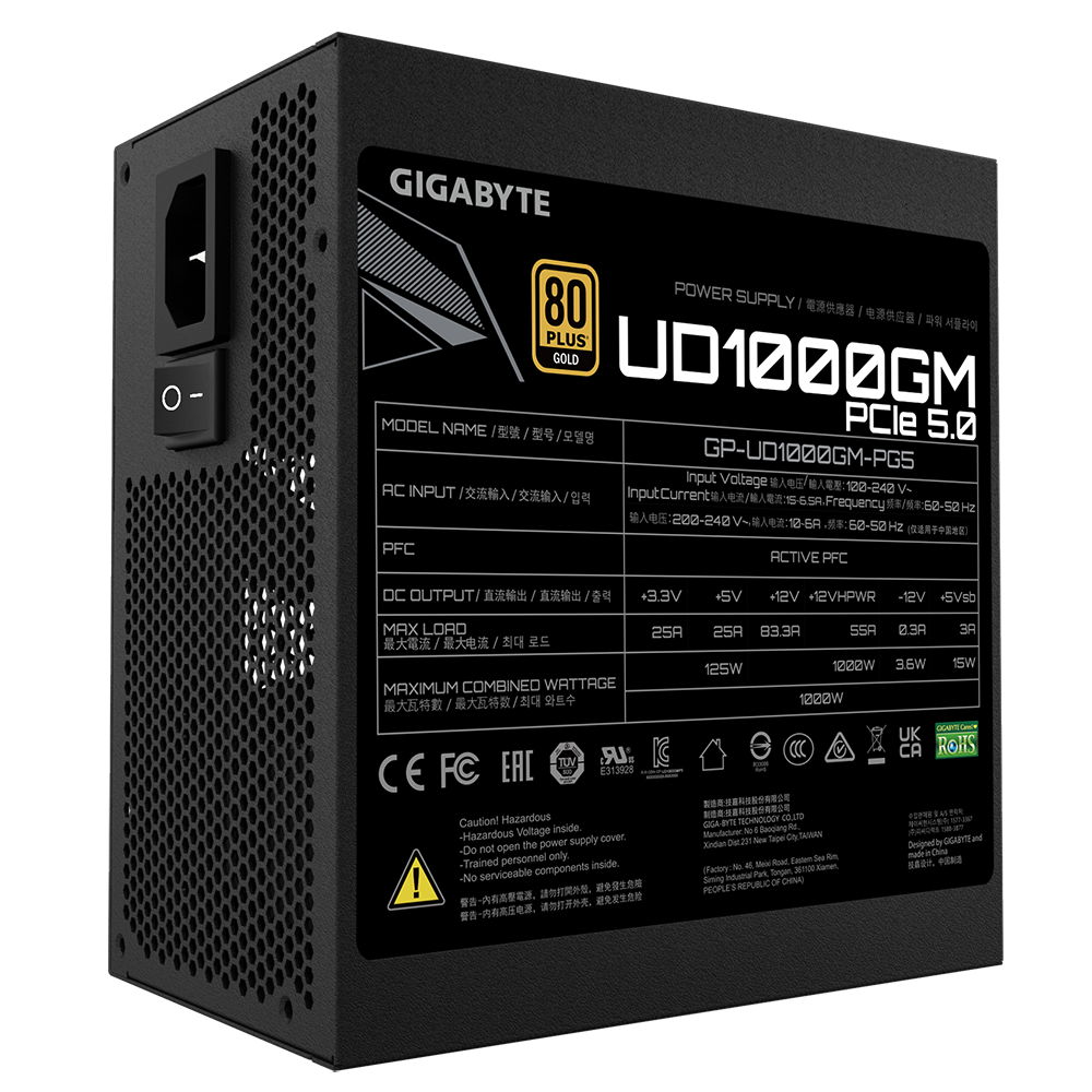 Gigabyte 1000W PCIe 5.0 12VHPWR 80 Plus Gold Fully Modular Black ATX Desktop Power Supply