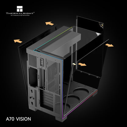 Thermalright A70 ARGB Black ATX Gaming Case Panoramic Light Strip and 9.16'' LCD screen with TL-C12RB-S V2 X3 + TL-C12C-S X2