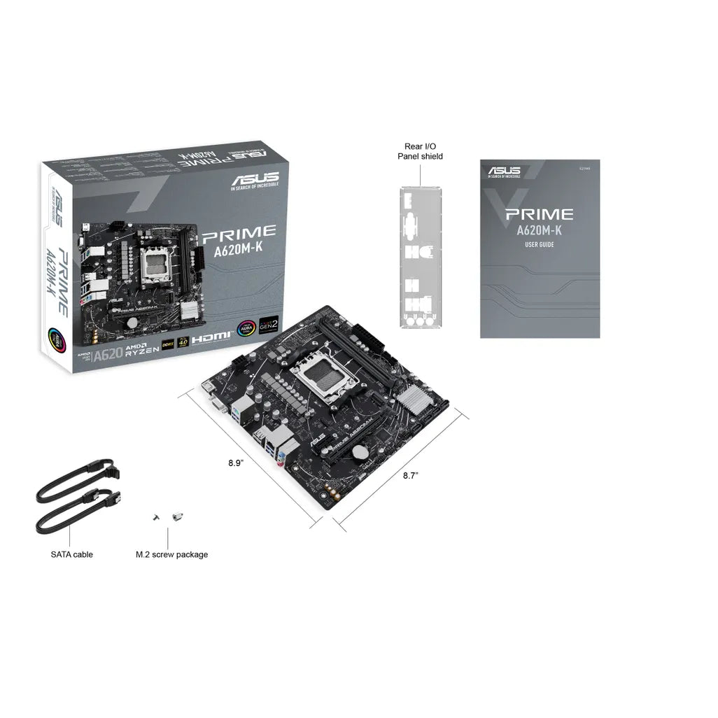 ASUS PRIME A620M-K AMD A620 Ryzen Socket AM5 Micro-ATX Desktop Motherboard