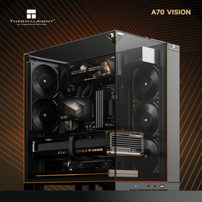 Thermalright A70 ARGB Black ATX Gaming Case Panoramic Light Strip and 9.16'' LCD screen with TL-C12RB-S V2 X3 + TL-C12C-S X2