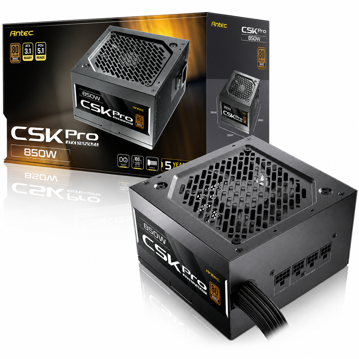 Antec CSK 850W Pro PCle5.1 Gen5 80 Plus Bronze Semi-Modular Power Supply