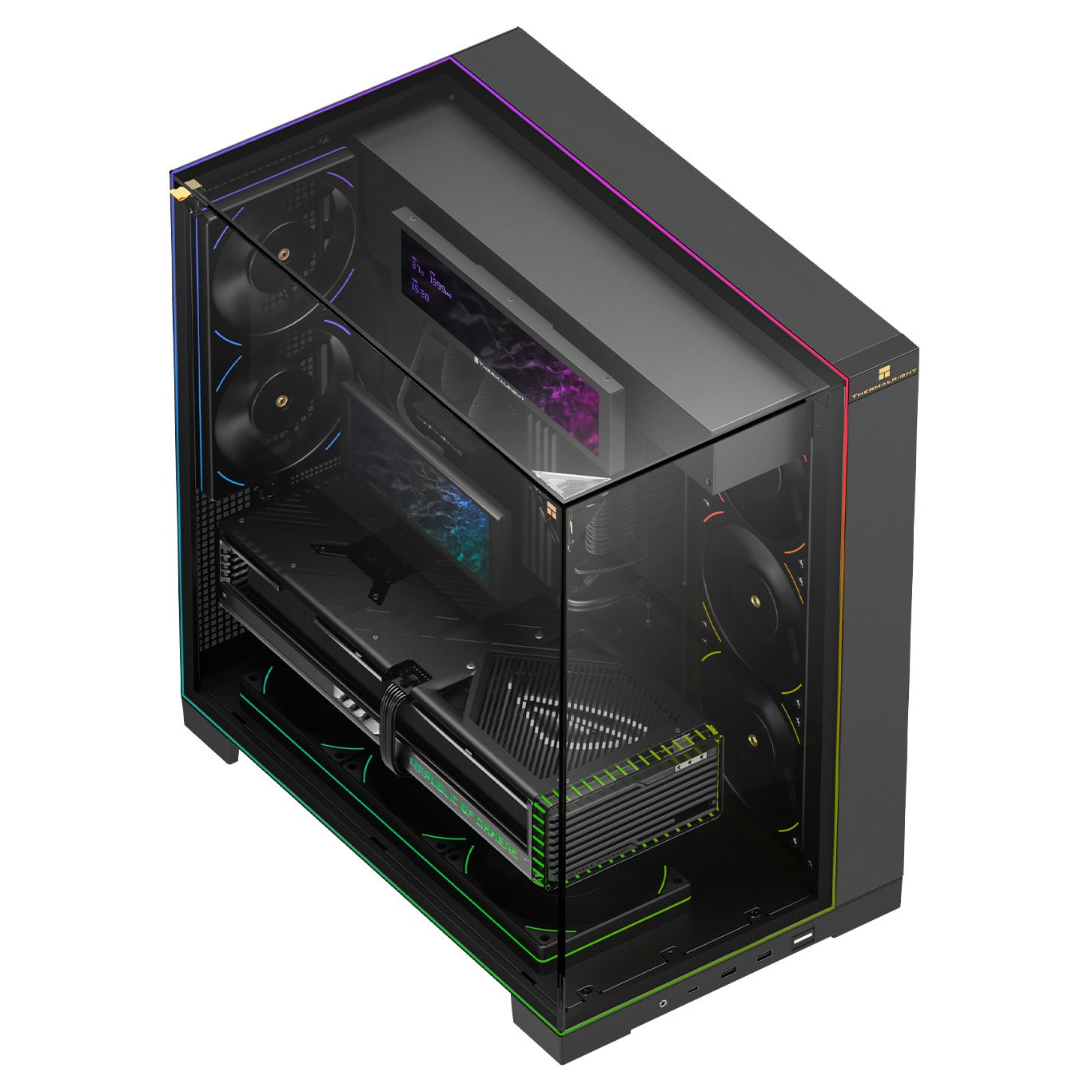 Thermalright A70 ARGB Black ATX Gaming Case Panoramic Light Strip and 9.16'' LCD screen with TL-C12RB-S V2 X3 + TL-C12C-S X2
