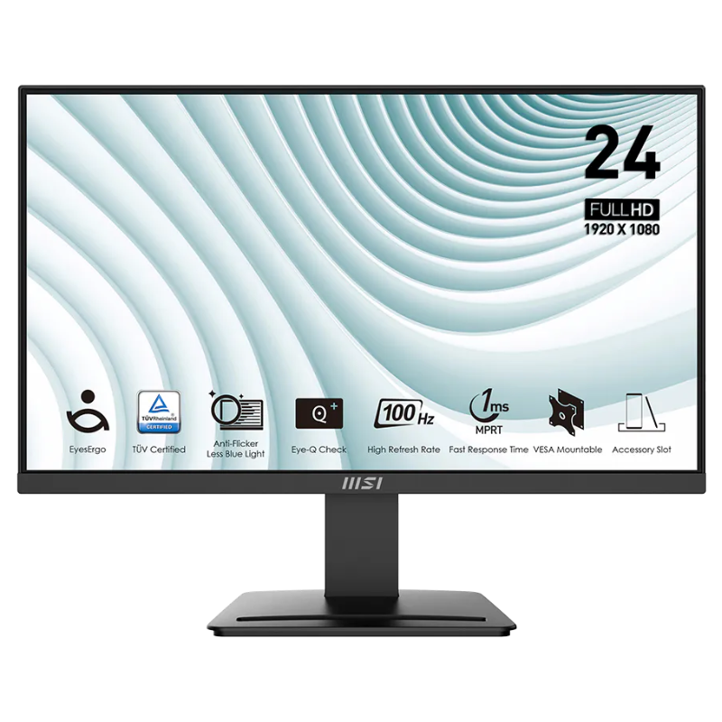 MSI PRO MP2412 23.8" Full HD (1920x1080) 1ms 100Hz VA Adaptive Sync Black Desktop Monitor