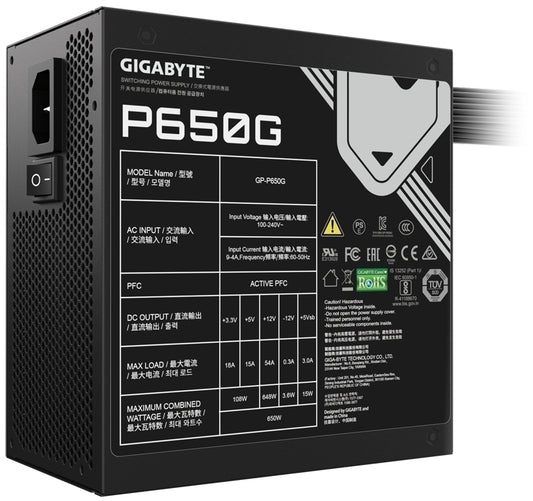 GigabyteP650G 650W 80 Plus Gold Non-Modular Black Desktop Power Supply